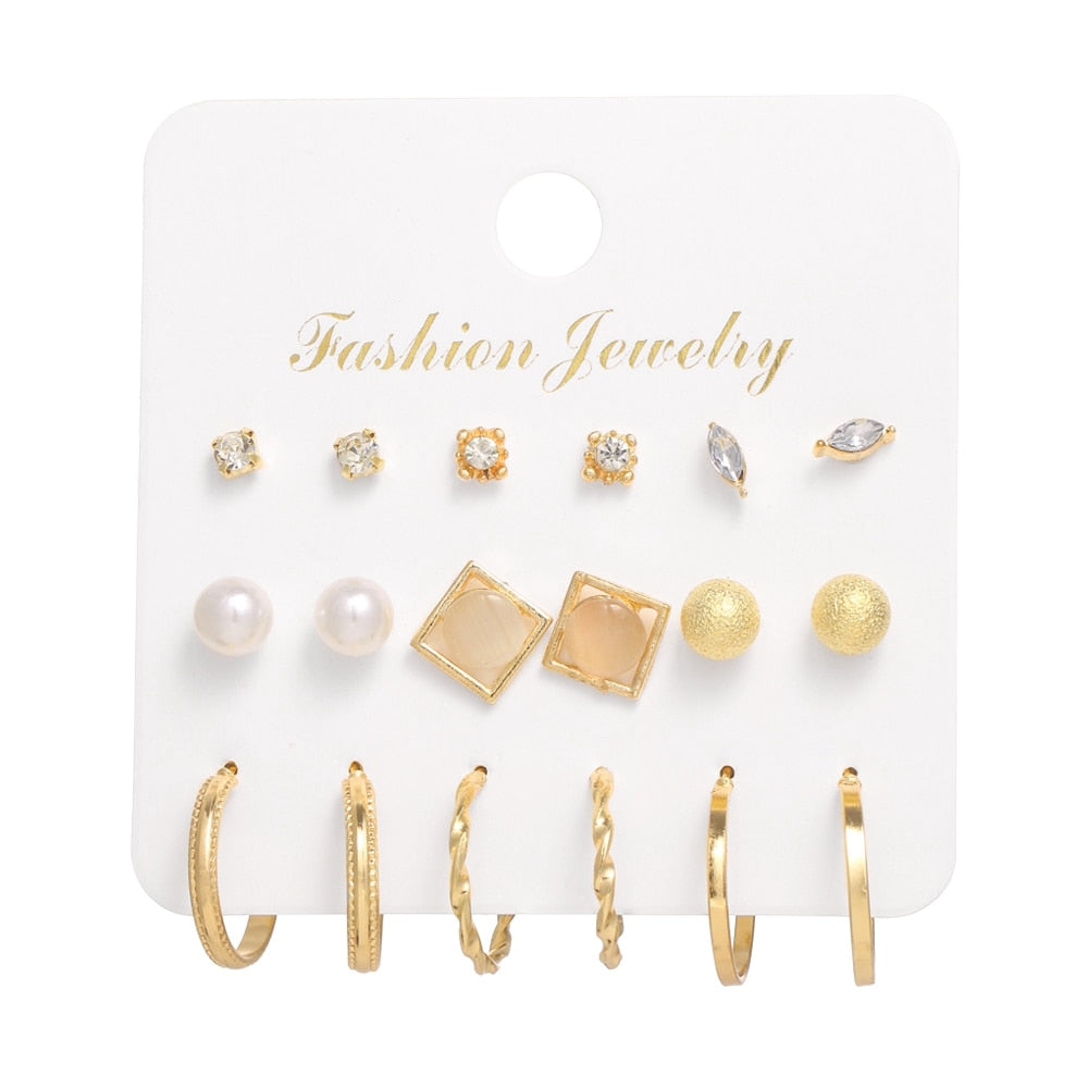 Christmas Gift EN Trendy Exquisite Pearl Metal Earrings Set For Women Geometric Circle Hoop Earrings Set of Earrings Brincos 2023 Trend Jewelry