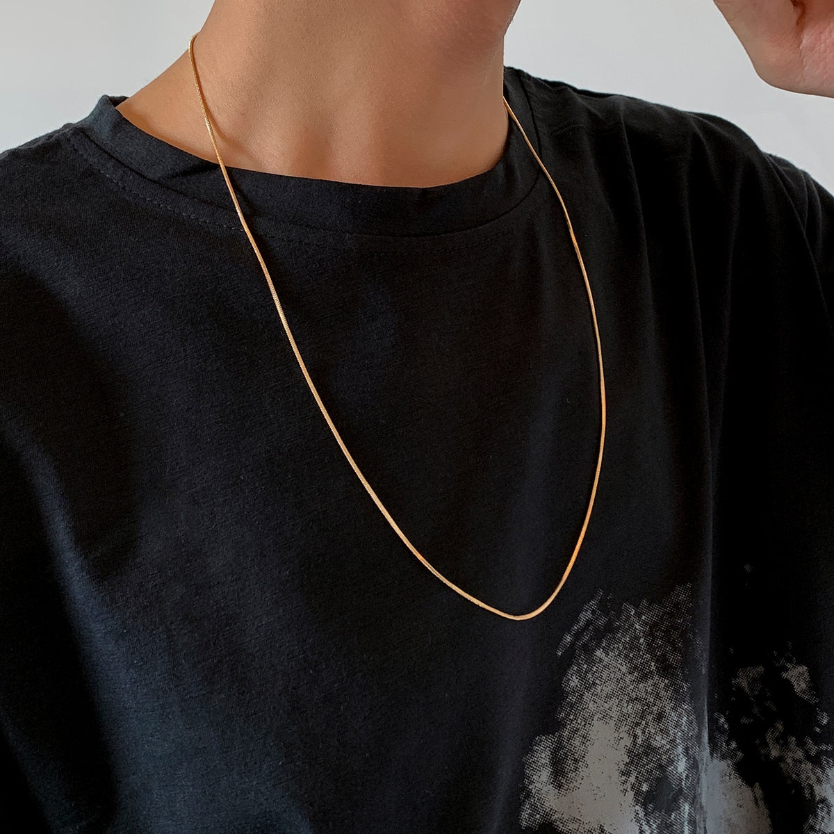 Aveuri Minimalism Thin Chain Necklace for Women Men Collier Femme Vintage Simple Punk Multi-size Choker Necklace Goth Jewelry