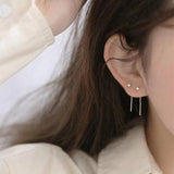 Aveuri Women Korean Style Long Tassel Thin Drop Errings For Girl Fashion Sliver Color Hangging Earrings Jewelry Teen Party Gift