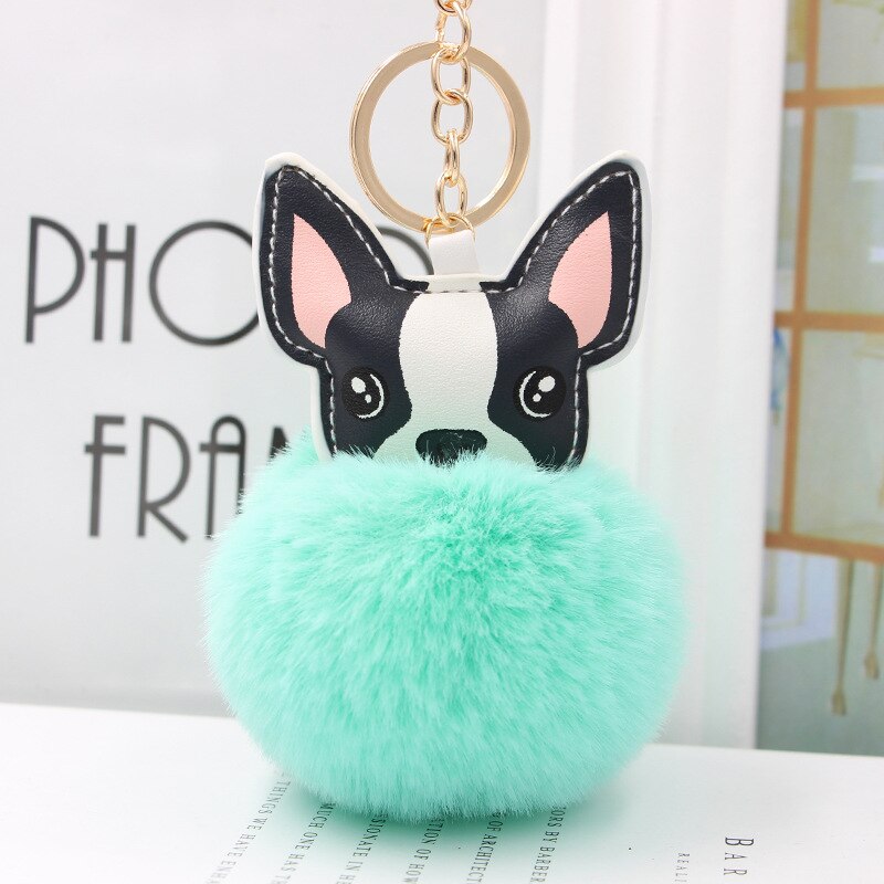 Aveuri Women's Fur Ball Pom Pom Keychain Chihuahua Dog Keyring Handbag Purse Plush Car Holder Charms Golden Pendent Keyring Porte Clef