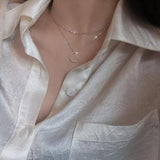 Christmas Gift Fashion Silver color Double-layer Moon Necklace Women Pendant Clavicle Chain Temperament Trendy Jewelry