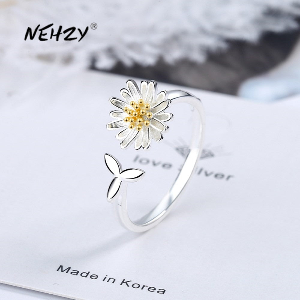 Christmas Gift alloy New Women's Fashion Jewelry High Quality Chrysanthemum-shaped Open Ring Adjustable Size