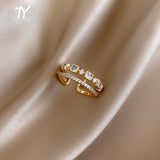Christmas Gift Luxury Zircon Gold Double Student Opening Rings For Woman 2023 New Fashion Gothic Finger Jewelry Wedding Party Girl's Sexy Ring