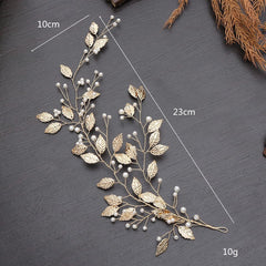 Aveuri Handmade Golden Leaf Pearl Wedding Bridal Headbands Tiara Headdress Pearl Hairbands Wedding Hair Accessories Diademas