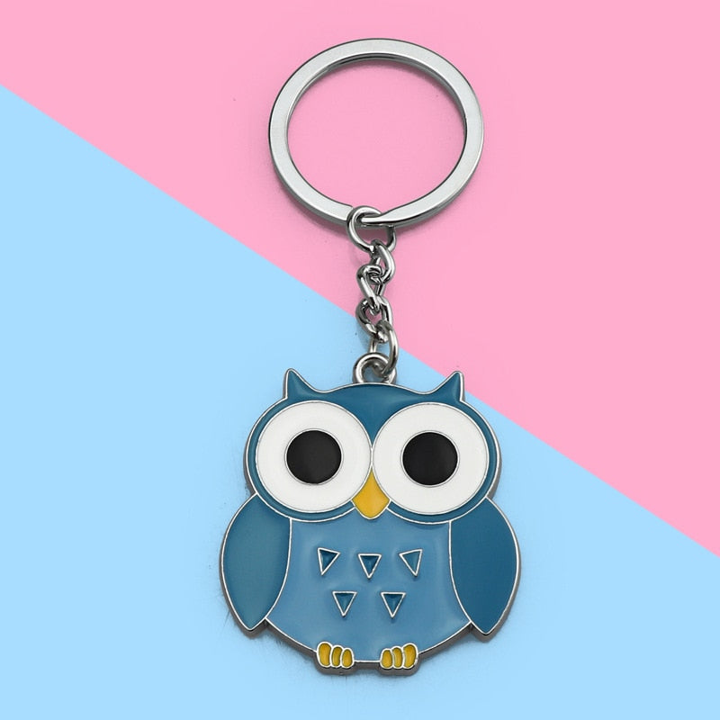 Aveuri New Cute Animal Trinket Keyrings Owl Keychain For Women Cartoon Oil Painted Metal Keyfob Fashion Jewelry Chaveiro Gift