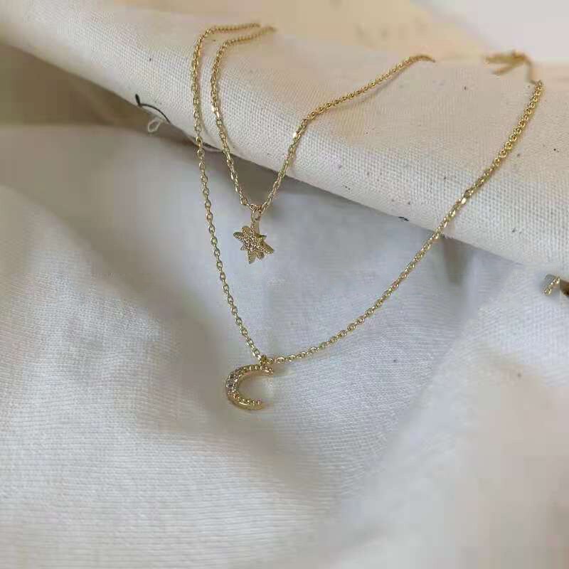 Christmas Gift Elegant Necklace Double Layer Pendant Round  Zircon Long Choker For Women Gift Wholesale