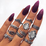 Aveuri Antique Geometric Ring Set Hand Flower Hoollow Out Heart Carving Leaf Knuckle Rings for Women