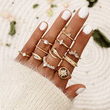 Aveuri Bohemian Rings Serpentine Demon Eye Star Geometry Chain Gold Color Alloy Ring Set Personality Lady Wedding Jewelry