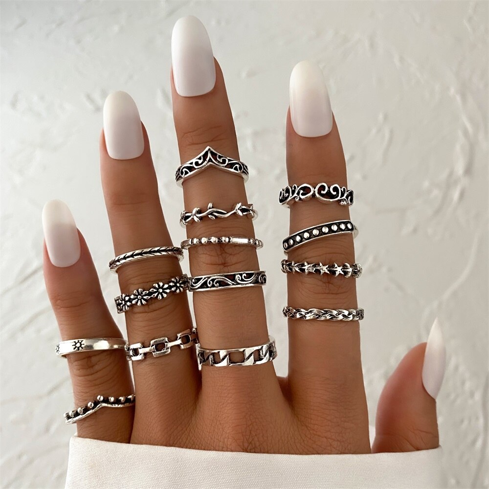 Aveuri Vintage Punk Women Men Finger Knuckle Rings Set For Girls Charm Bohemian Rings 2023 Trend Fashion Jewelry Gift