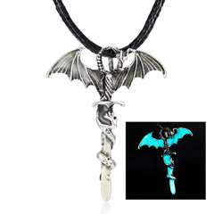 Christmas Gift Rinhoo Vintage Magic Steampunk Glowing Luminous Punk Dragon Pendants Necklaces Mens Jewelry Glow In the dark Pendant Necklace