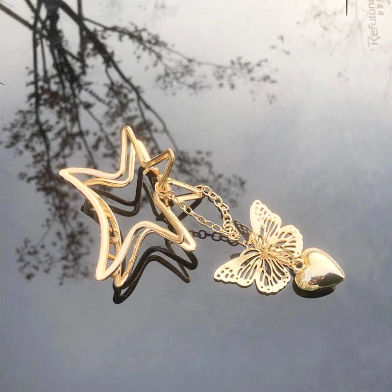 Aveuri Love Three-Dimensional Butterfly Chain Grab Clip Love Hair Clip Metal Hair Clip Back Head Clip Pan Head Bath Hair Accessories