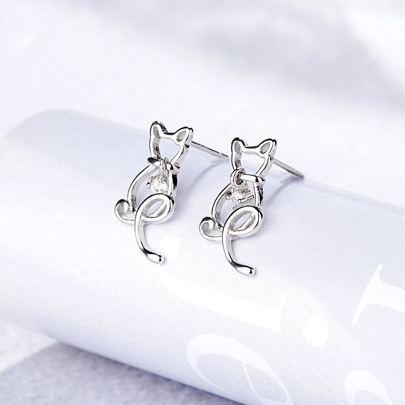 Christmas Gift alloy Animlas Cat Stud Earrings For Women Party Female pendientes eh844