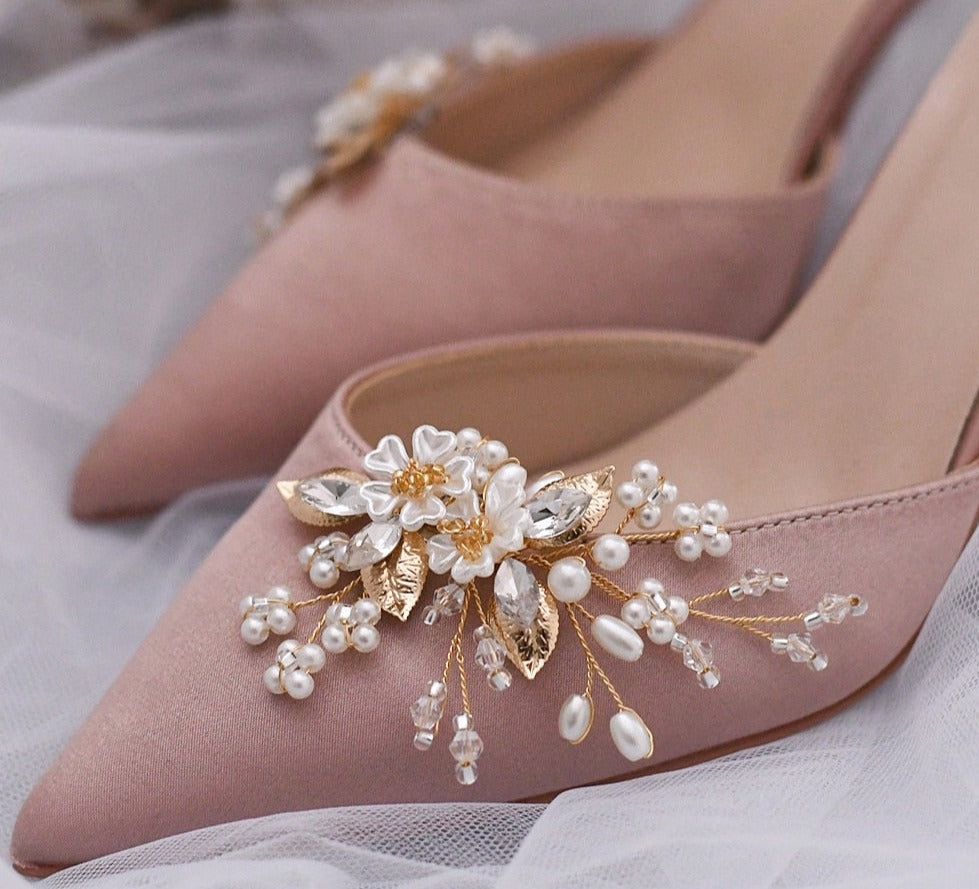 Aveuri lot Removable Bride High Heel Clip Rhinestone Wedding Shoes Buckle Women Decoration Pearls Floral Bead Shoe Clips