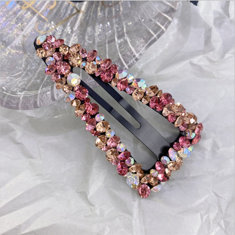 Rhinestone Hair Clip Fashion Hair Accessories Women Seamless Crystal Hollow Water Droplet Square Triangle Hairgrips Hairpin New