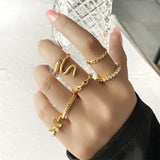 Aveuri Gold Chain Rings Set For Women Fashion Boho Coin Snake Moon Rings Party 2023 Trend Jewelry Gift