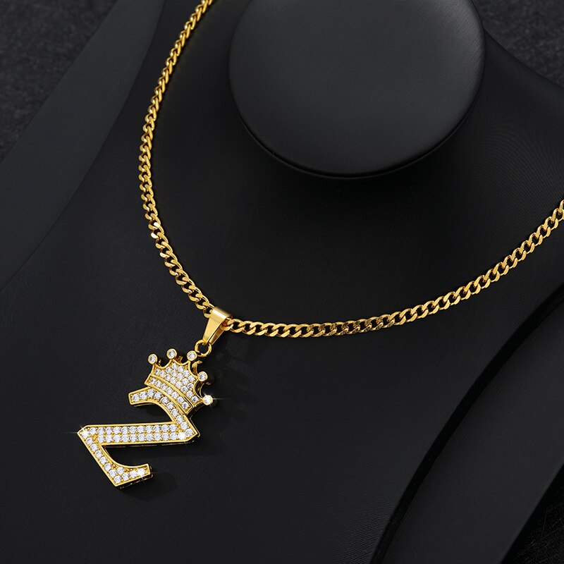 Aveuri Crown Big Letter Necklace For Women Men Initial Alphabet Charm Chain Choker Pendant 60CM Necklace Jewelry Gift Collier