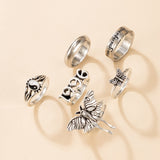 Aveuri  6pcs/sets Vintage Silver Color Butterfly Letter 1996 Tai Chi Ring Sets for Women Men Couple Ring Jewelry Anillo 19782