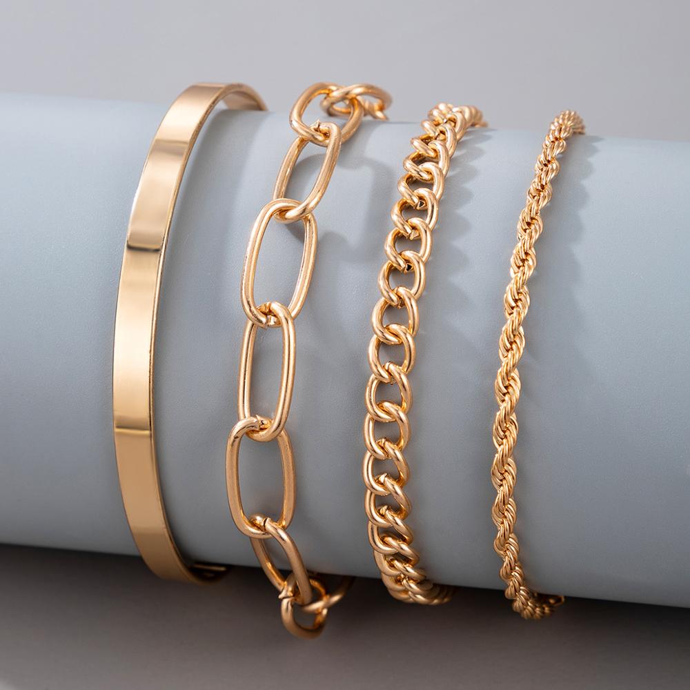 Tocona 4pcs/sets Bohemian Gold Color Bracelets for Women Charming Alloy Metal Party Bangle Jewelry Gift Accessories 16298