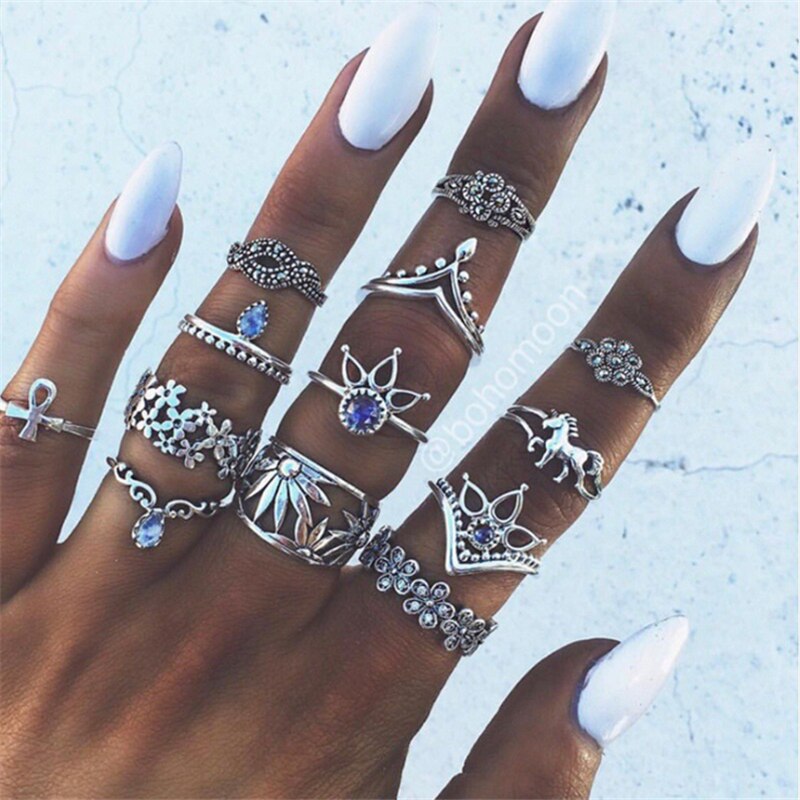 Aveuri Vintage Purple Crystal Knuckle Rings for Women Bohemian Geometric Anel Finger Ring Set Boho Party Anillos Mujer Jewellery 2023