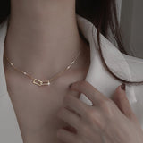 AVEURI New  AVEURI Shiny Rectangle Double Zircon Circle CZ Zirconia Necklaces Pendants Gift For Girl Choker