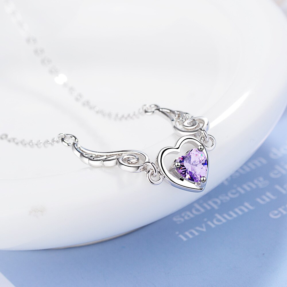 Christmas Gift Heart Angel Wings Charm Necklace For Women choker Jewelry Prevent allergy dz274