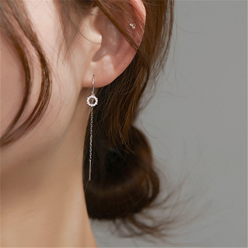 Christmas Gift Round Long Chain Stud Earring For Women Girls Wedding Jewelry Pendientes Accessories eh1426