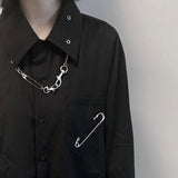 AVEURI 2023 Titanium Steel Vintage Punk Safety Pin Button Pendant Choker Hip Hop Silver Color Harajuku Gothic Necklace For Women Men Jewelry