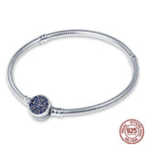 Aveuri Sterling Silver Color Blue Round Zircon Bracelet For Suitable For Ladies' Original Beads Charms Women Fashion Jewelry