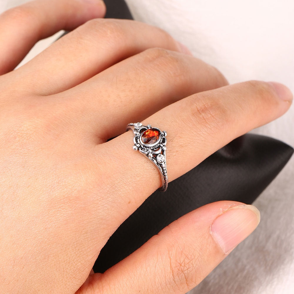 Aveuri Vintage Red Crystal Ring For Women Proposal Wedding Party Jewelry Female Thin Ring Anniversary Gift For Wife