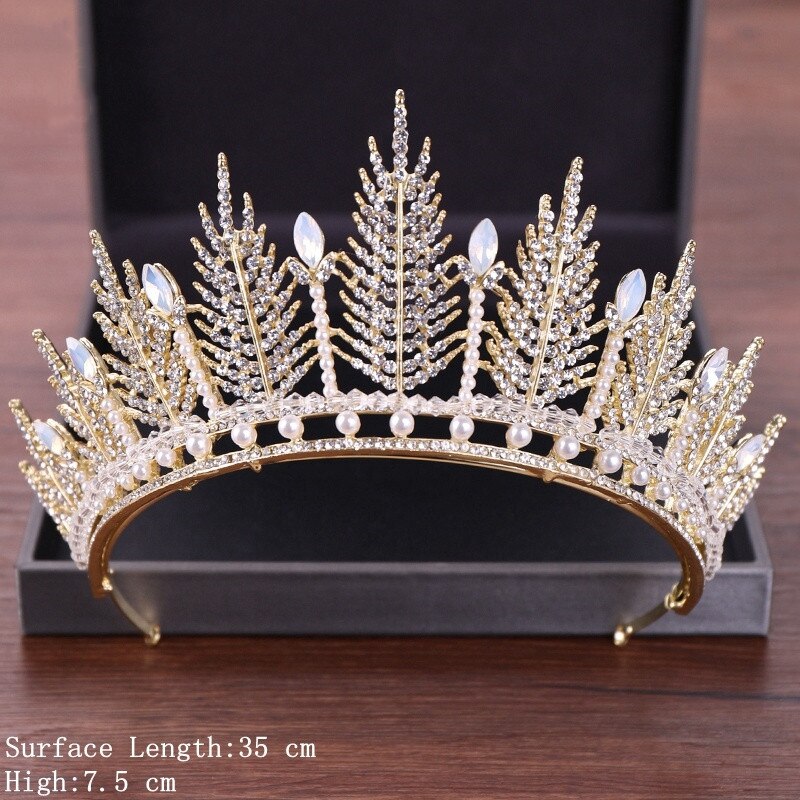 Aveuri Vintage Baroque Queen Tiara Diadem Gold Wedding Crystal Rhinestone Crown Tiaras Bridal Hair Jewelry Wedding Hair Accessories fx0523