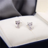 S925 Sterling Silver Pink Diamond Cat Earrings Cute Girl Ear Ring Stud for Women Fine Jewelry Birthday Gift Accessories