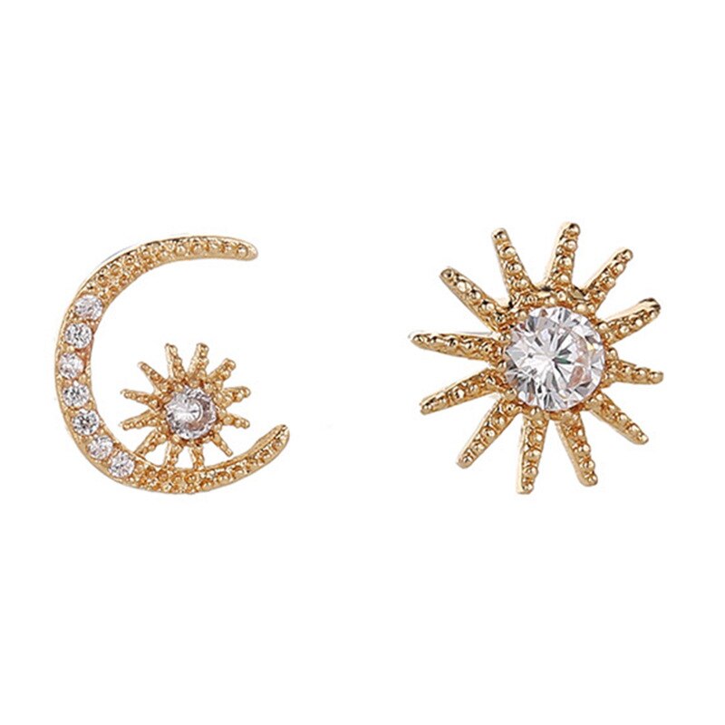 Aveuri New Sun Moon Earrings Color Exaggerated Asymmetrical Opal Earrings for Women Baroque Long Stud Earring 2023 Fashion Jewelry
