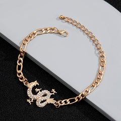 Aveuri Kpop Luxury Crystal Dragon Pendant Bracelet for Women Men Gold Silver Color Metal Cuban Link Chain Bracelet Unisex Wrist Jewerly