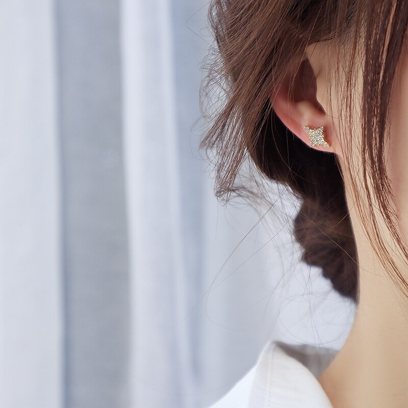 Aveuri Asymmetric Star Rhinestone Long Chain Earrings For Women Ear Clip Shine Zirconia Geometric Tassel Piercing Earring Party Jewelry