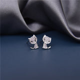 S925 Sterling Silver Pink Diamond Cat Earrings Cute Girl Ear Ring Stud for Women Fine Jewelry Birthday Gift Accessories
