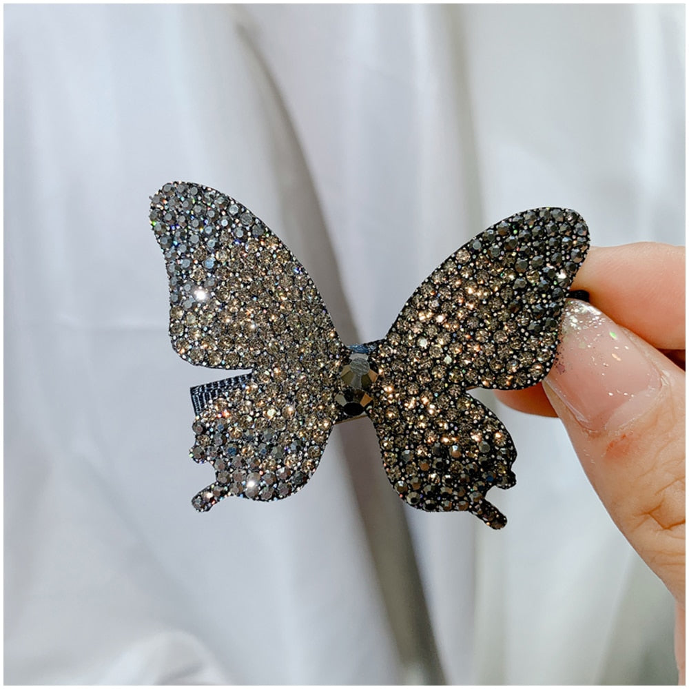 Aveuri 2022 Super Fairy Full Diamond Butterfly Hairpin Simple Side Clip Bangs Clip Hair Card Headdress Duckbill Clip Hair Jewelry