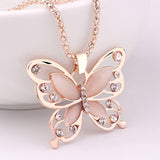 Aveuri Flawless Women Lady Necklace Choker Pendent Rose Gold Opal Butterfly Pendant Exquisite Necklace Sweater Chain Christian Gift