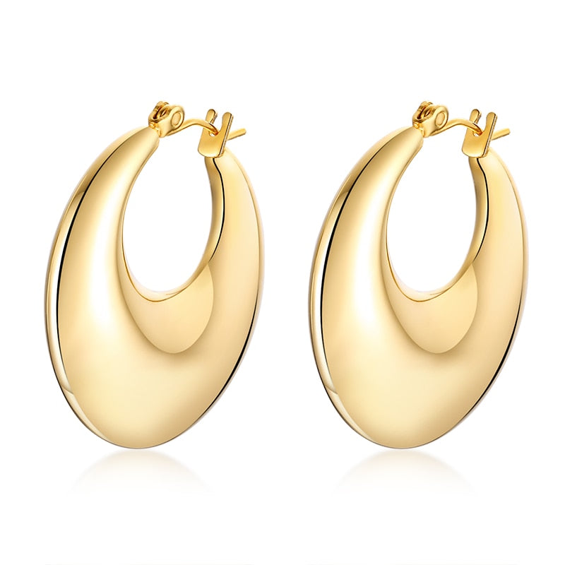 Aveuri Geometric Huggie Hoop Earrings for Women Gold Filled Stainless Steel Medium Thick Charm Bohe Female Cartilage Piercing