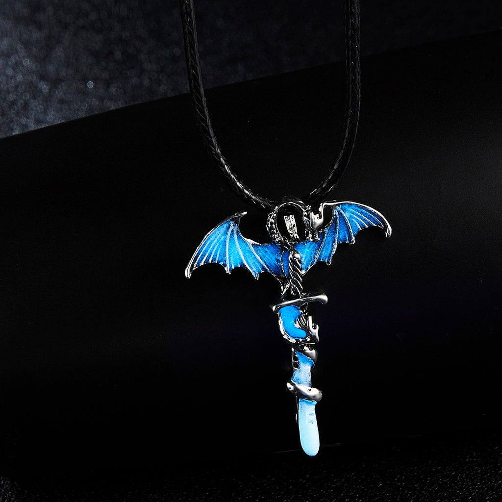 Christmas Gift Rinhoo Vintage Magic Steampunk Glowing Luminous Punk Dragon Pendants Necklaces Mens Jewelry Glow In the dark Pendant Necklace