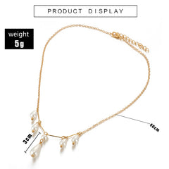 Tocona Elegant Women Pearl Drop Necklaces Gold Chain Choker Suspension White Pearl Tassel Trendy Jewelry Accessories 8791