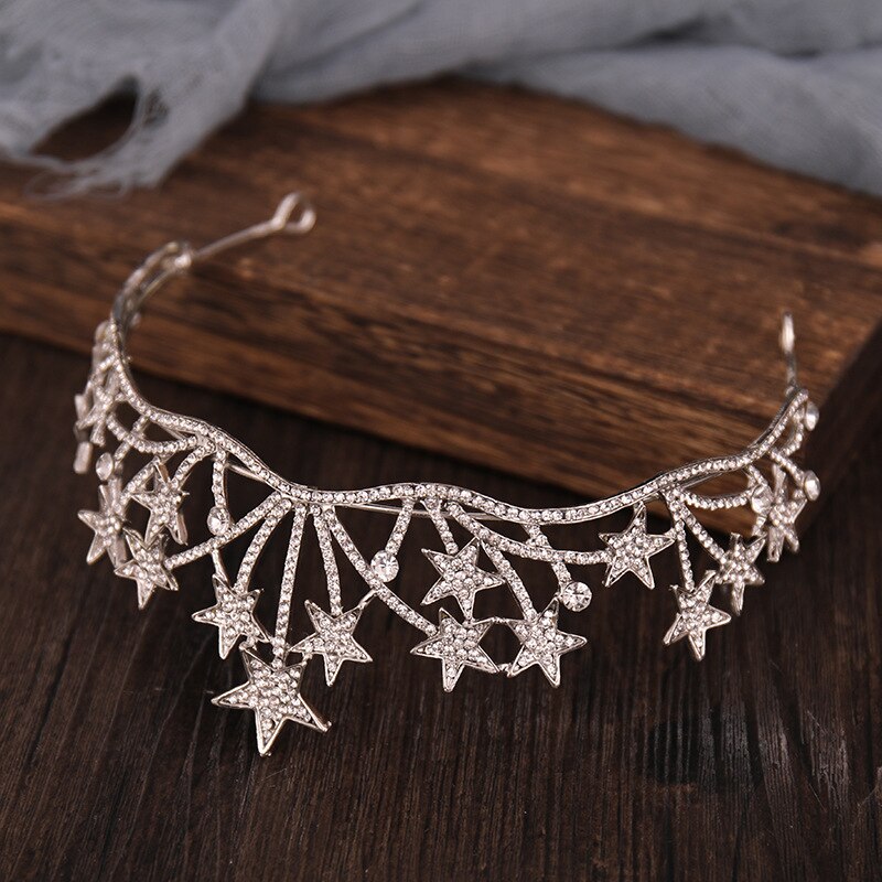 Aveuri Fashion Crystal Star Headbands Tiaras Crowns Bridal Prom Hairbands Wedding Party Jewelry Hair Accessories Diadema