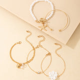 Tocona 5pcs/sets Luxury Pearl Stone Flowers Bracelets for Women Summer Starfish Heart Shiny Crystal Stone Bangle Jewelry 16464