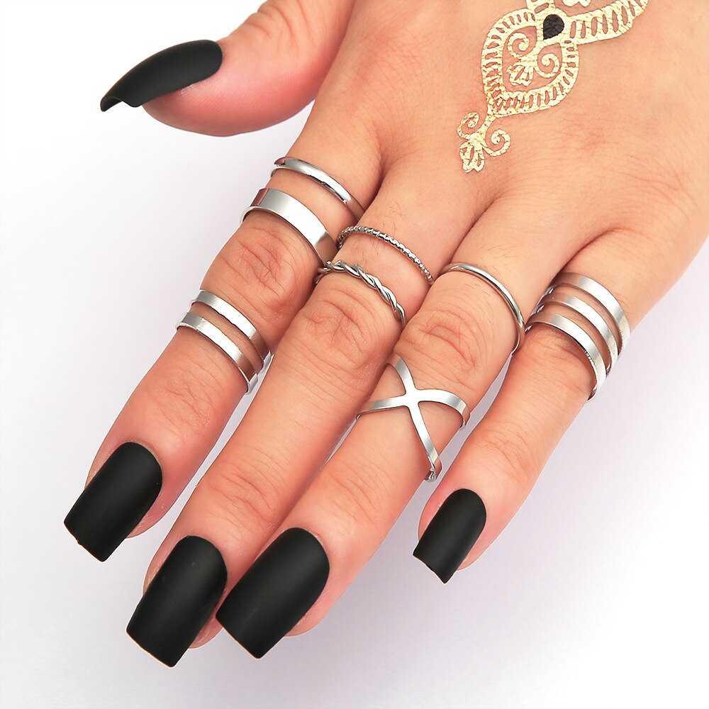 LATS Punk Gold Wide Chain Rings Set for Women Girls Fashion Irregular Finger Thin Ring 2023 Female Trendy Jewelry Party Gift