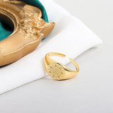 Sunflower Zircon Rings For Woman Men Stainless Steel Gold Compass World Pattern Opening Ring Jewelry Gift Creativity Femme