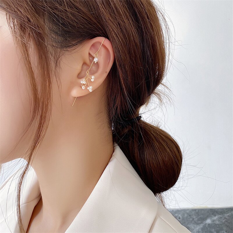 LATS Long Wrap Crawler Hook Earrings Fashion Lightning Crystal Stud Earrings Climber Earrings Piercing Jewelry for Women Gifts