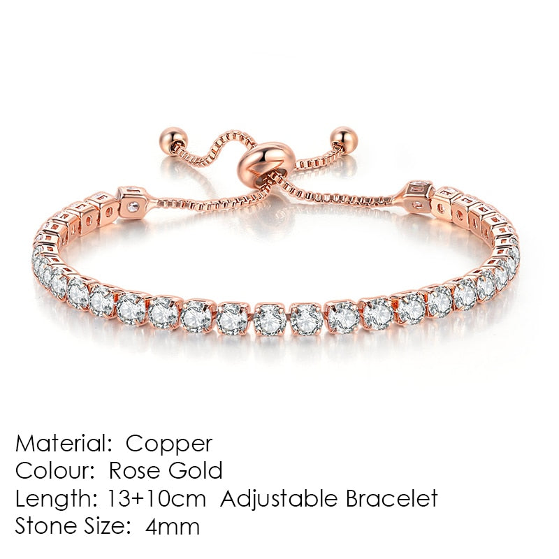 Aveuri Tennis Bracelet For Women Luxury Handy Adjustable 4 Claws Mosaic 4mm Zirconia Rose  Gold-color Fashion Jewelry Gift H133