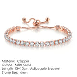 Aveuri Tennis Bracelet For Women Luxury Handy Adjustable 4 Claws Mosaic 4mm Zirconia Rose  Gold-color Fashion Jewelry Gift H133