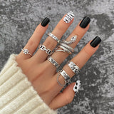 Aveuri 9Pcs Vintage Gothic Butterfly Angle Flower Multi Element Ring Set For Women Men Retro Personality Finger Ring Gifts