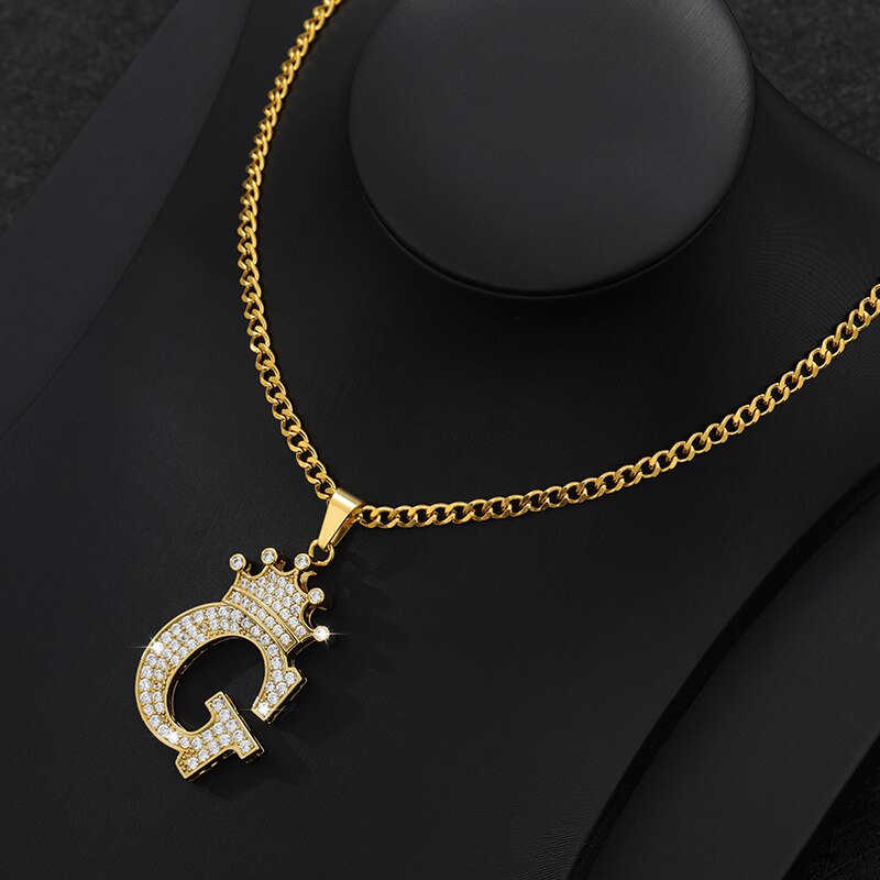 Aveuri Crown Big Letter Necklace For Women Men Initial Alphabet Charm Chain Choker Pendant 60CM Necklace Jewelry Gift Collier