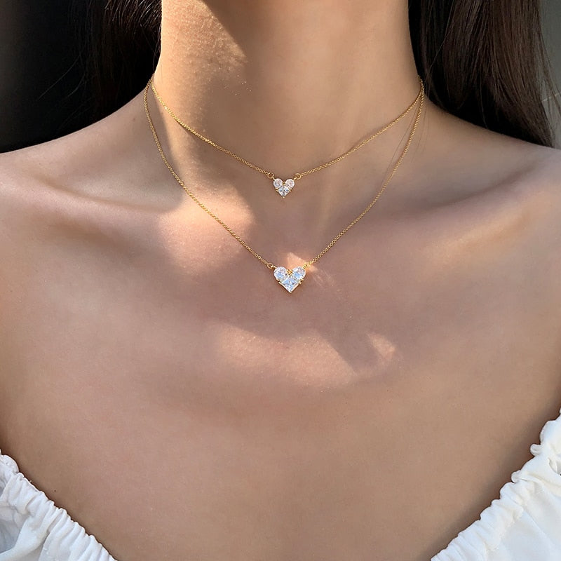 Christmas Gift Elegant Diamond Heart-shaped Gold Color Necklace Shiny Zircon Choker Wedding Gift For Women Fine Jewelry